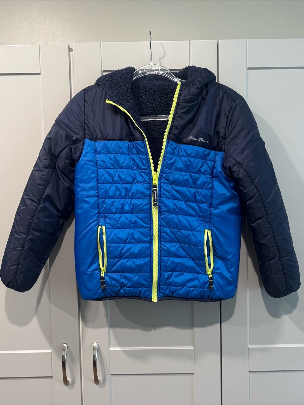 Eddie Bauer Kids Reversible Blue and Navy Insulated Hooded Jacket